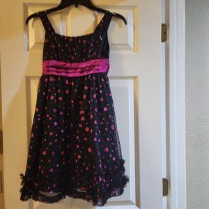 Girls Size 10 Black Dress with Pink Polka Dots by Bloome de Jeune Fille